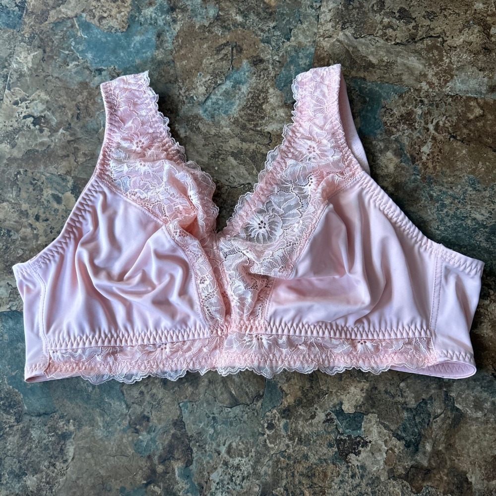 Breezies Wireless Unlined Bralette Womens Size 2X Pink Floral Lace Unpadded Bra
